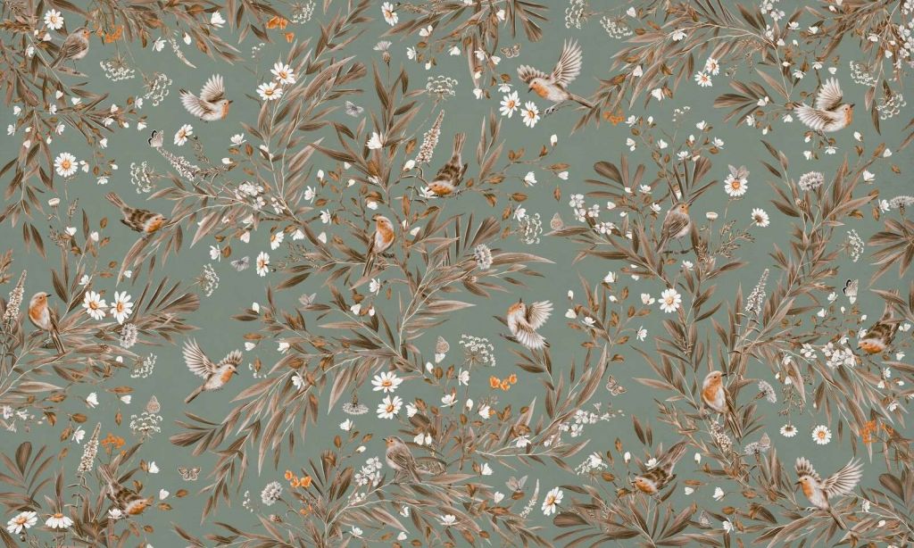 Playful Robins - Vintage - Green