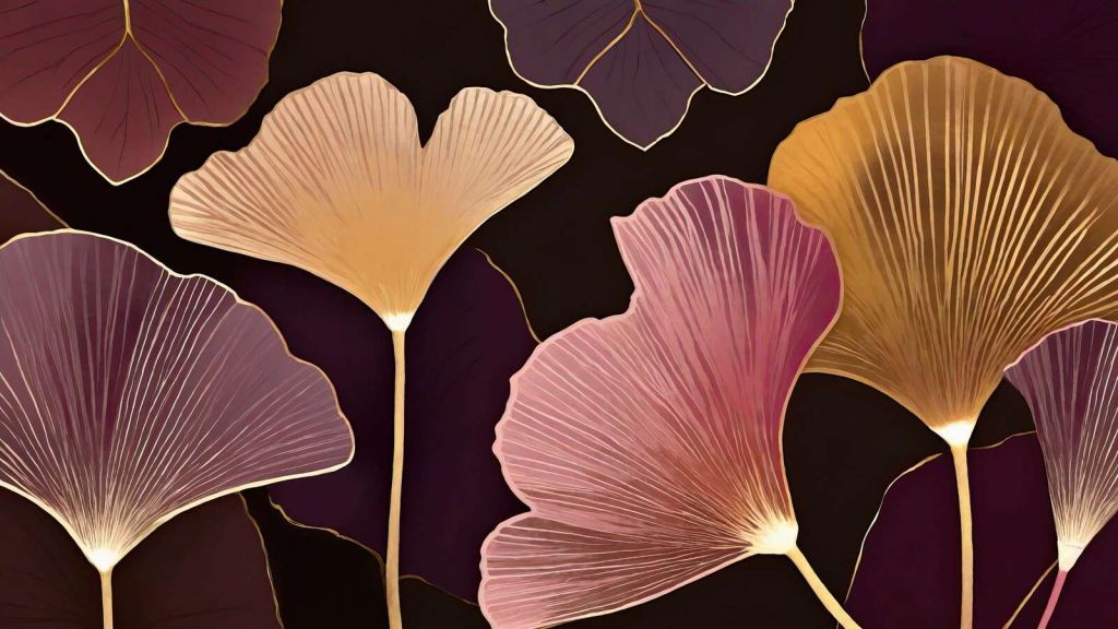 Feuilles de ginkgo dans une pénombre chaude