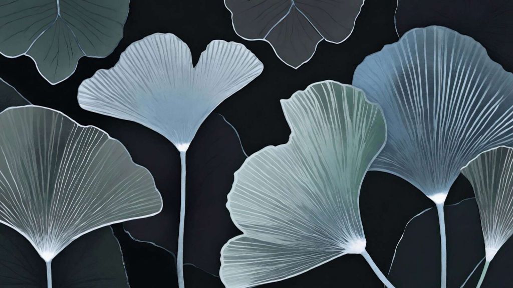 Des feuilles de ginkgo fraîches la nuit.