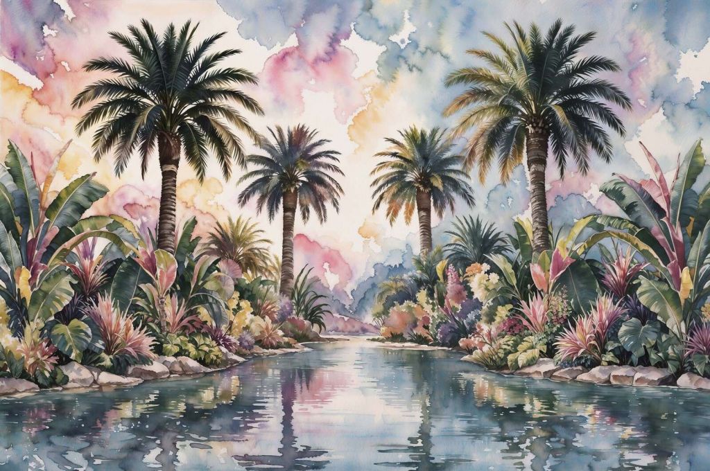 paysage tropical de palmiers près de l'eau