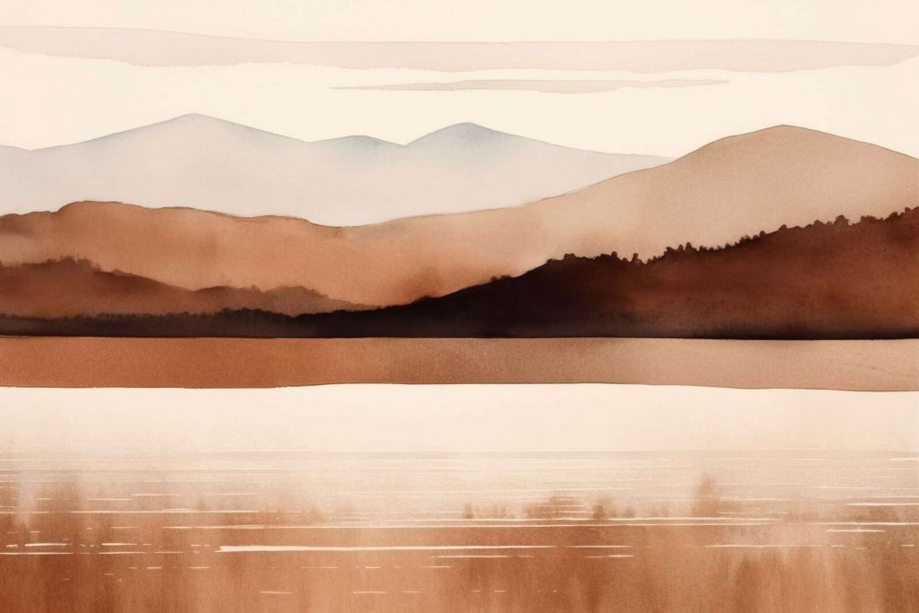 Paysage aquarelle avec vue sur le lac calme