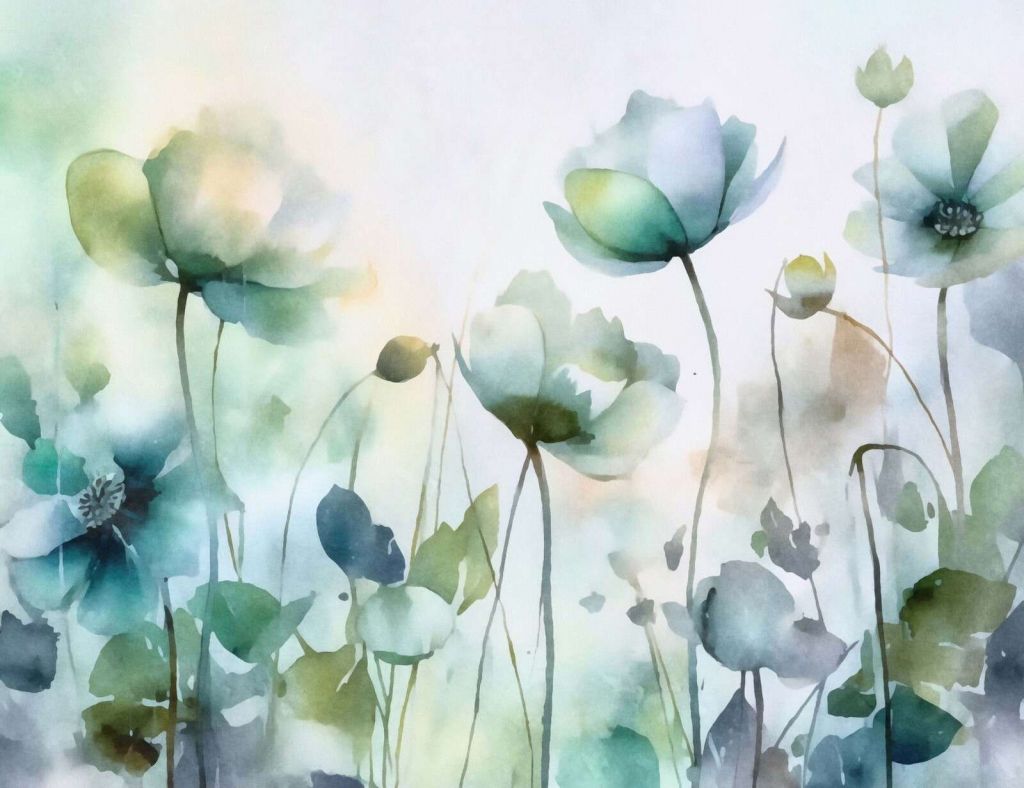 fleurs aquarelle de prairie éthérée bleu vert
