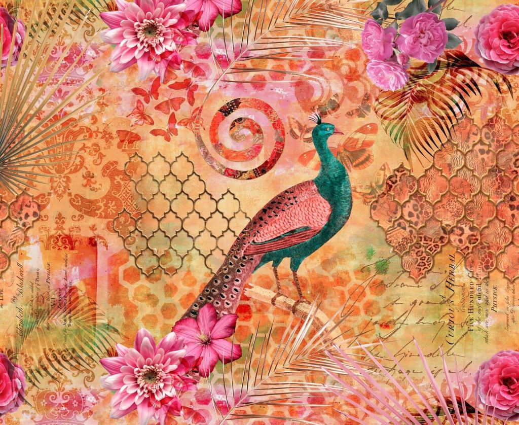 Collage fantastique de paon oriental majestueux