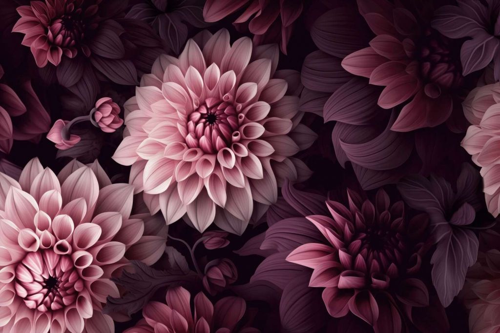 Dahlias opulents et maussades, rose maussade