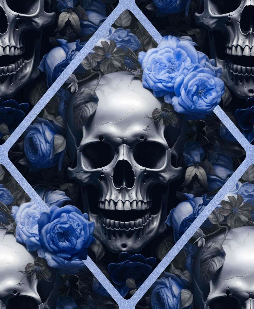 Skulls and roses gothic romance elegance blue