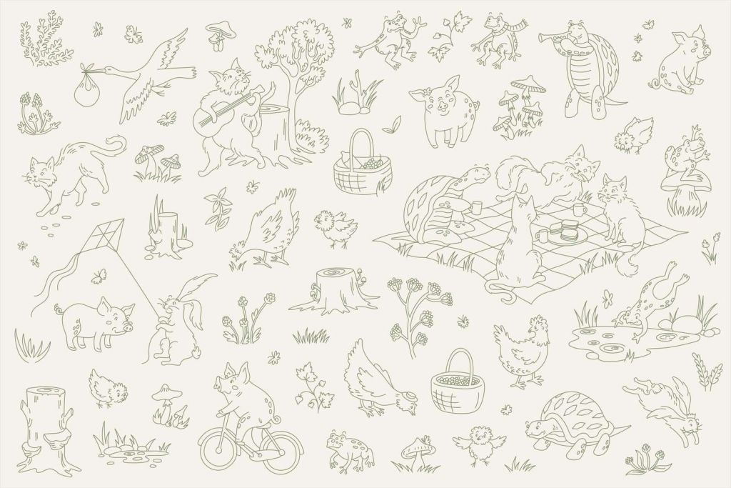 Animaux de la forêt calmes beige et vert foncé