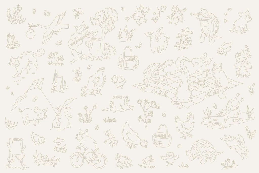 Animaux de la forêt, calmes, beige et vert clair