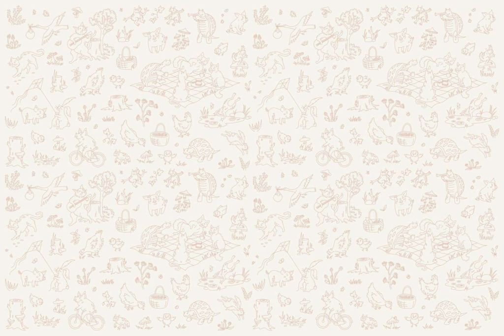 Animaux de la forêt, imprimé beige et rose paisible