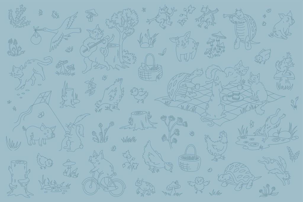 Animaux de forêt calmes bleus