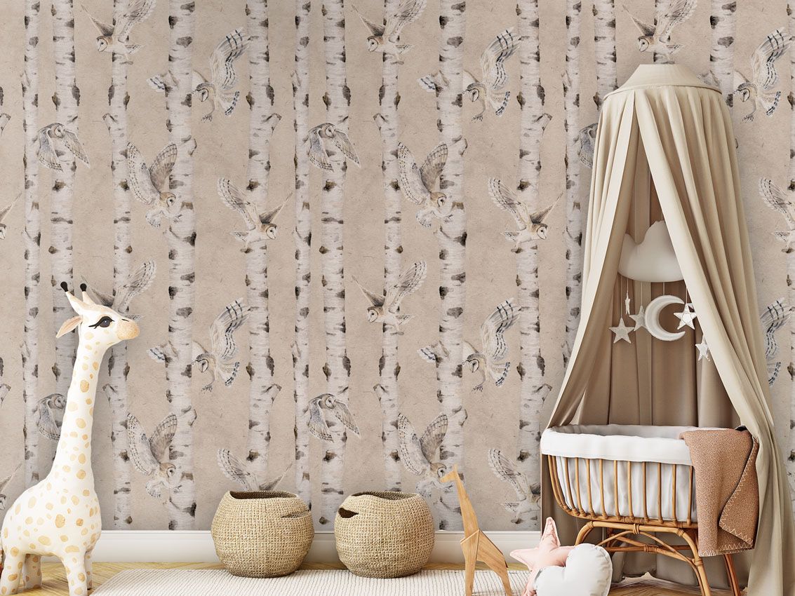 Birch and Owls - Beige - 120
