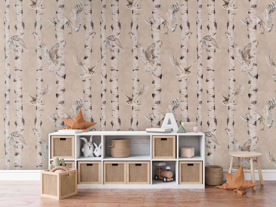 Birch and Owls - Beige - 120