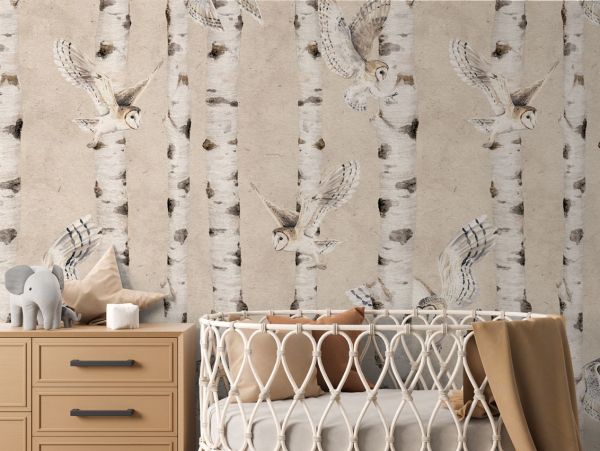 Birch and Owls - Beige - 120