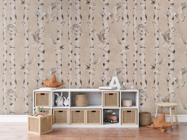 Birch and Owls - Beige - 120