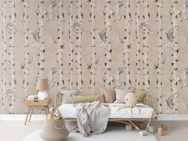 Birch and Owls - Beige - 120