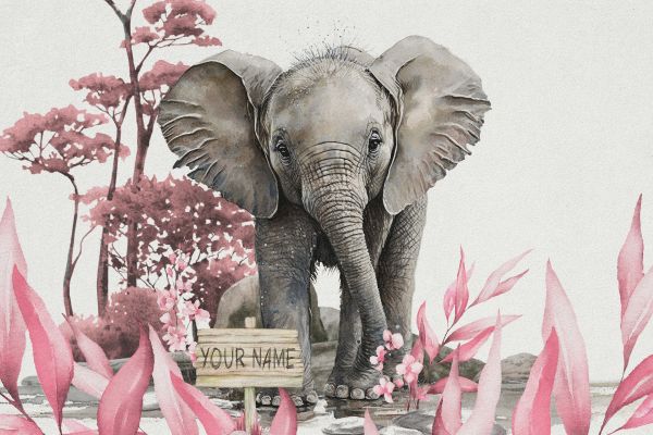 Bébé éléphant dans la jungle rose