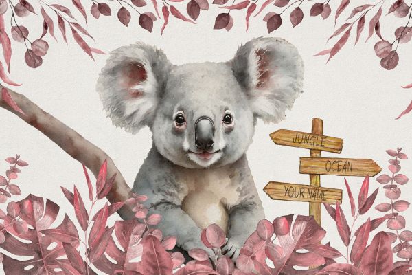 Bébé koala dans la jungle rose