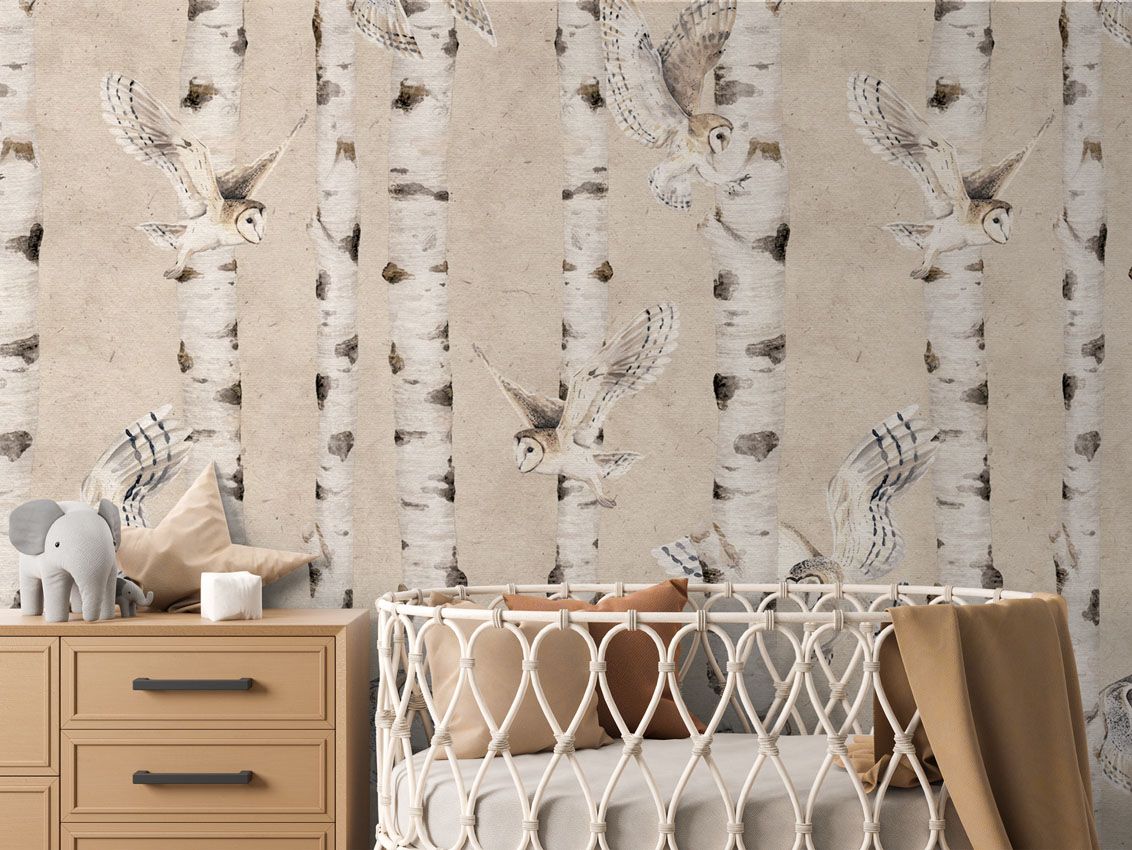 Birch and Owls - Beige - 120