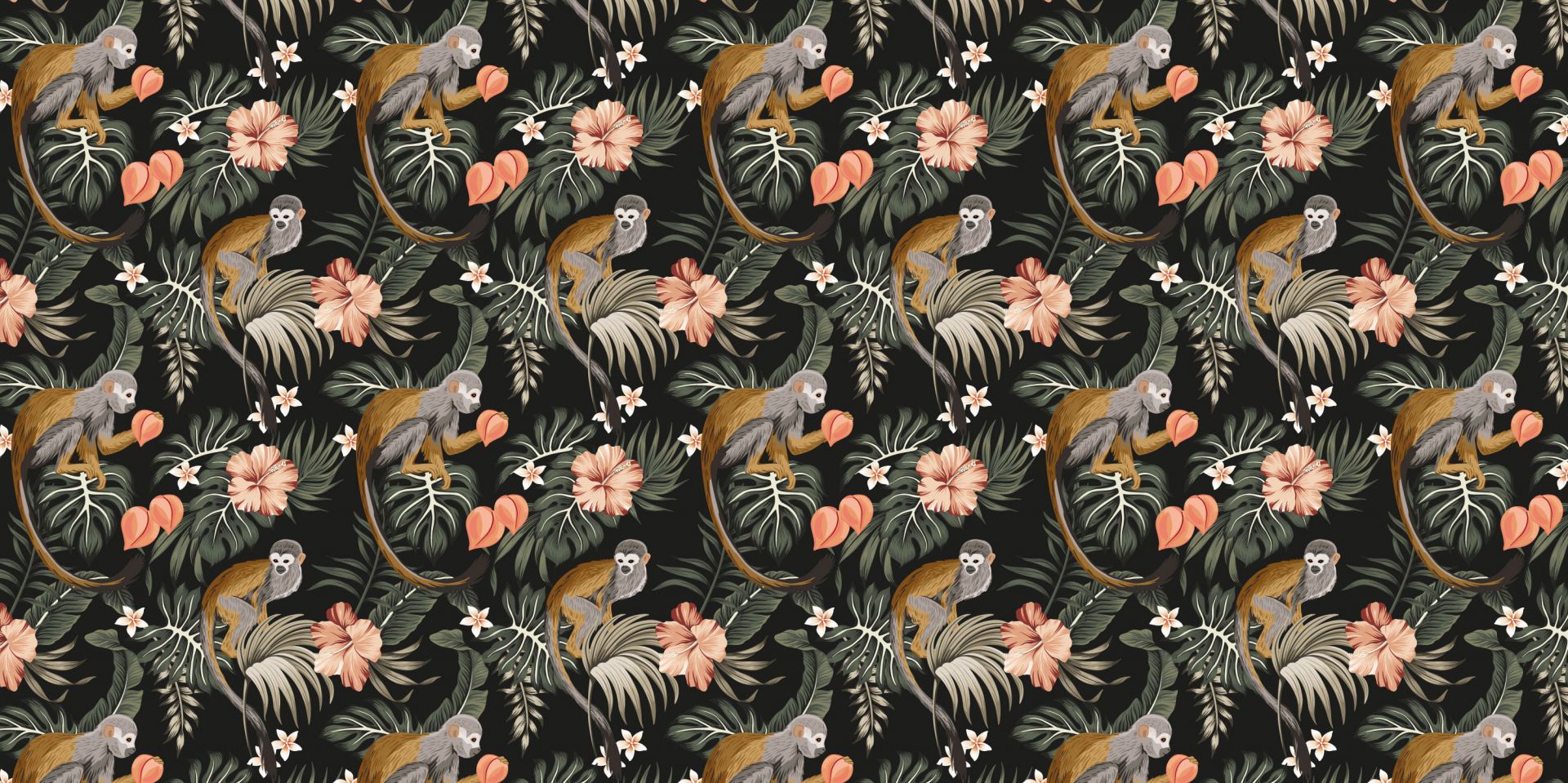 Feuilles tropicales avec des singes