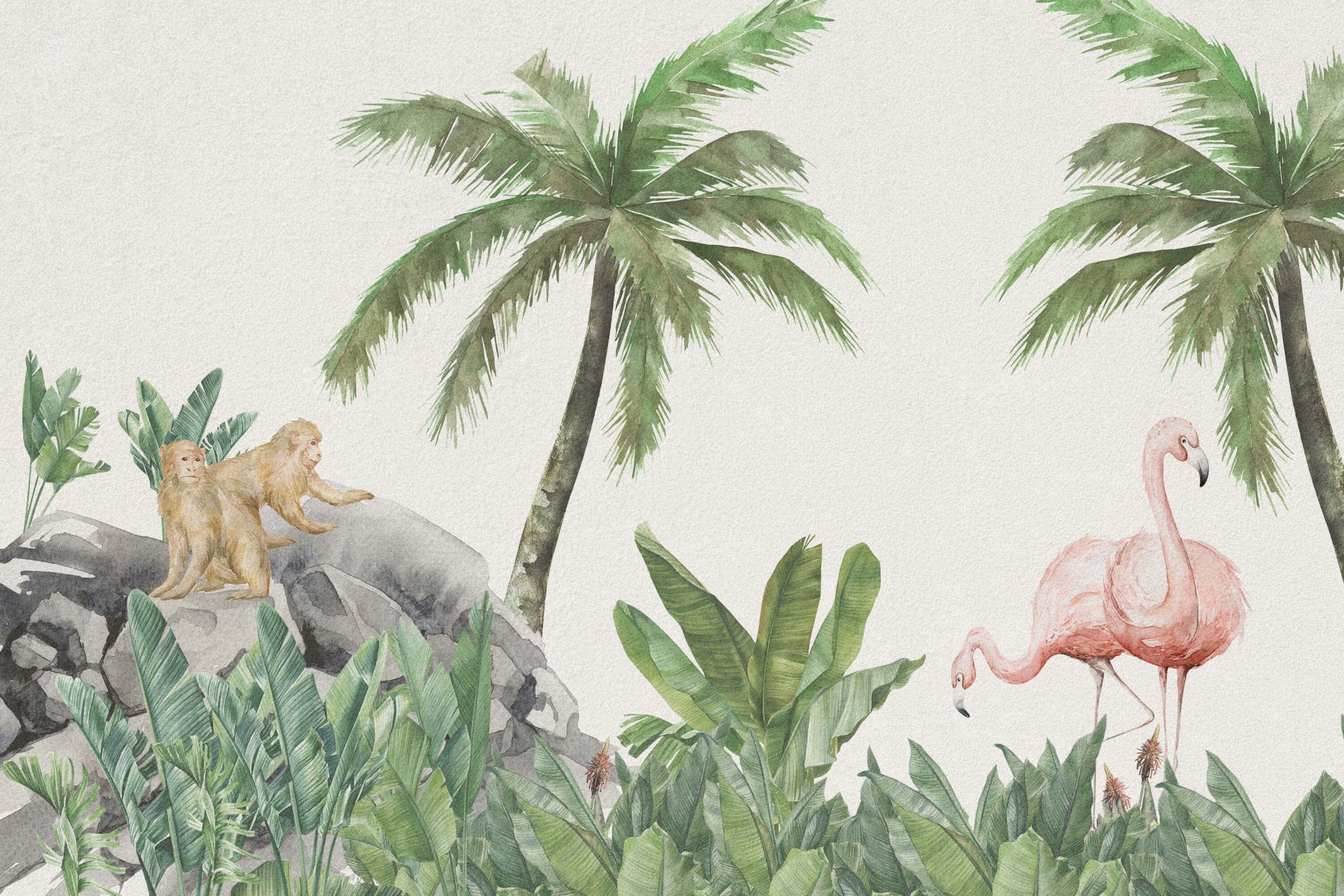 Flamants roses et singes main product photo