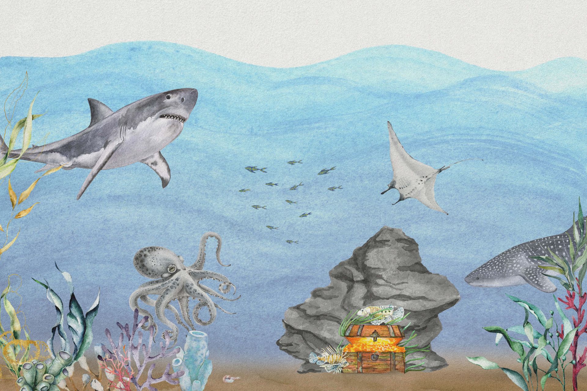 Le monde sous-marin avec les requins main product photo