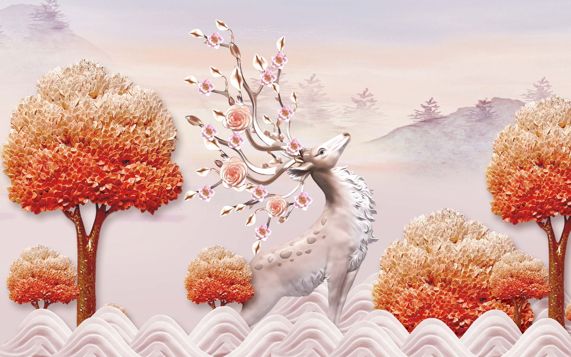 Cerf avec des fleurs main product photo