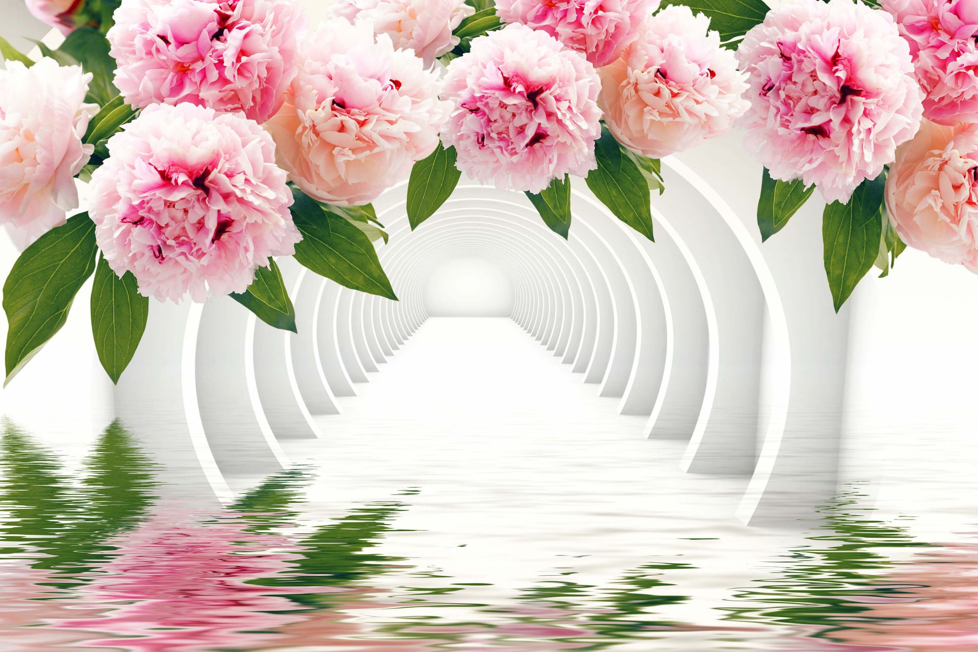 Tunnel avec des pivoines