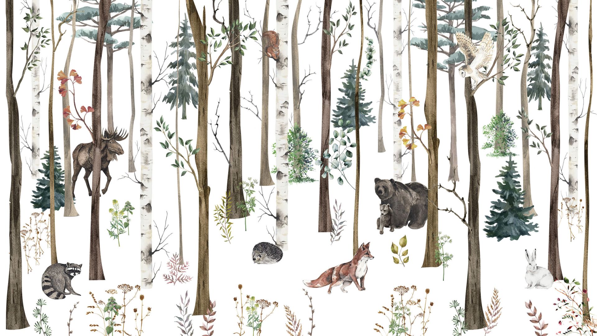 Forêt dessinée avec des animaux d'automne