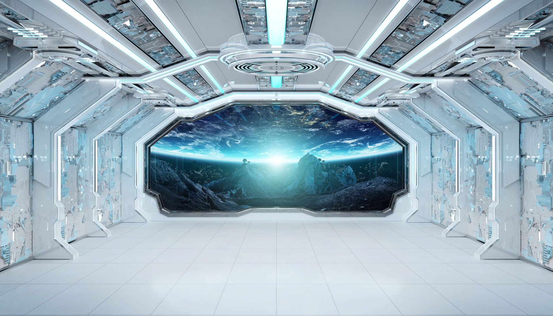 Vaisseau spatial avec vue sur une planète Vaisseau spatial avec vue sur une planète