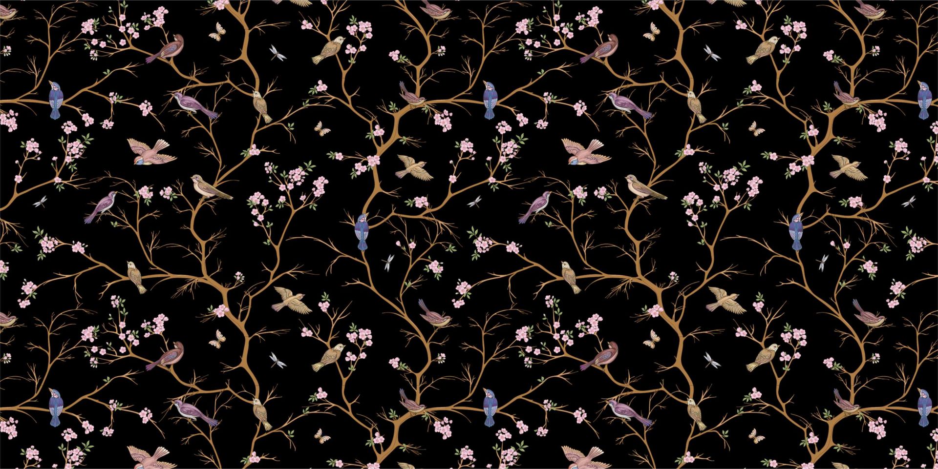 Branches fleuries avec oiseaux