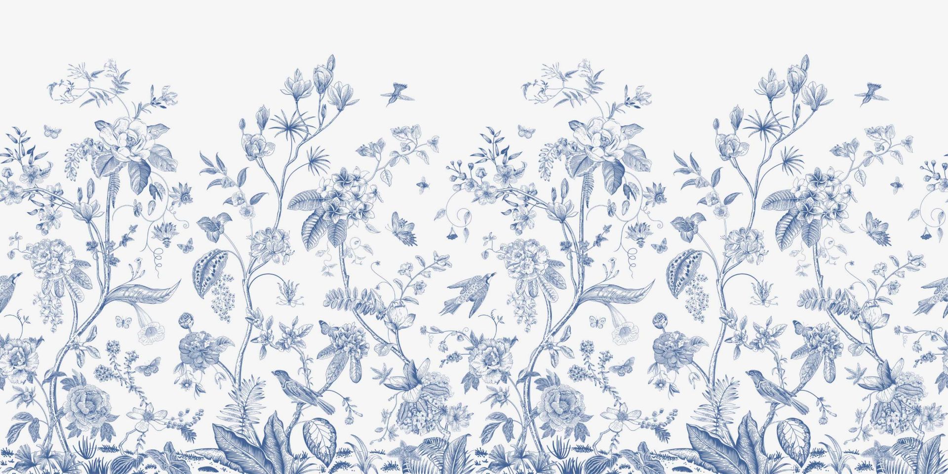 Illustration florale, bleu et blanc