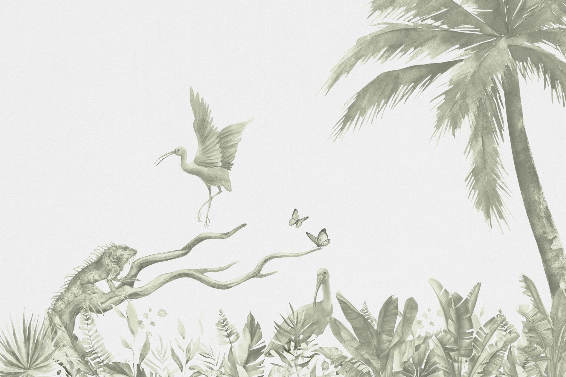 Branche avec des animaux de la jungle en vert d'eau main product photo