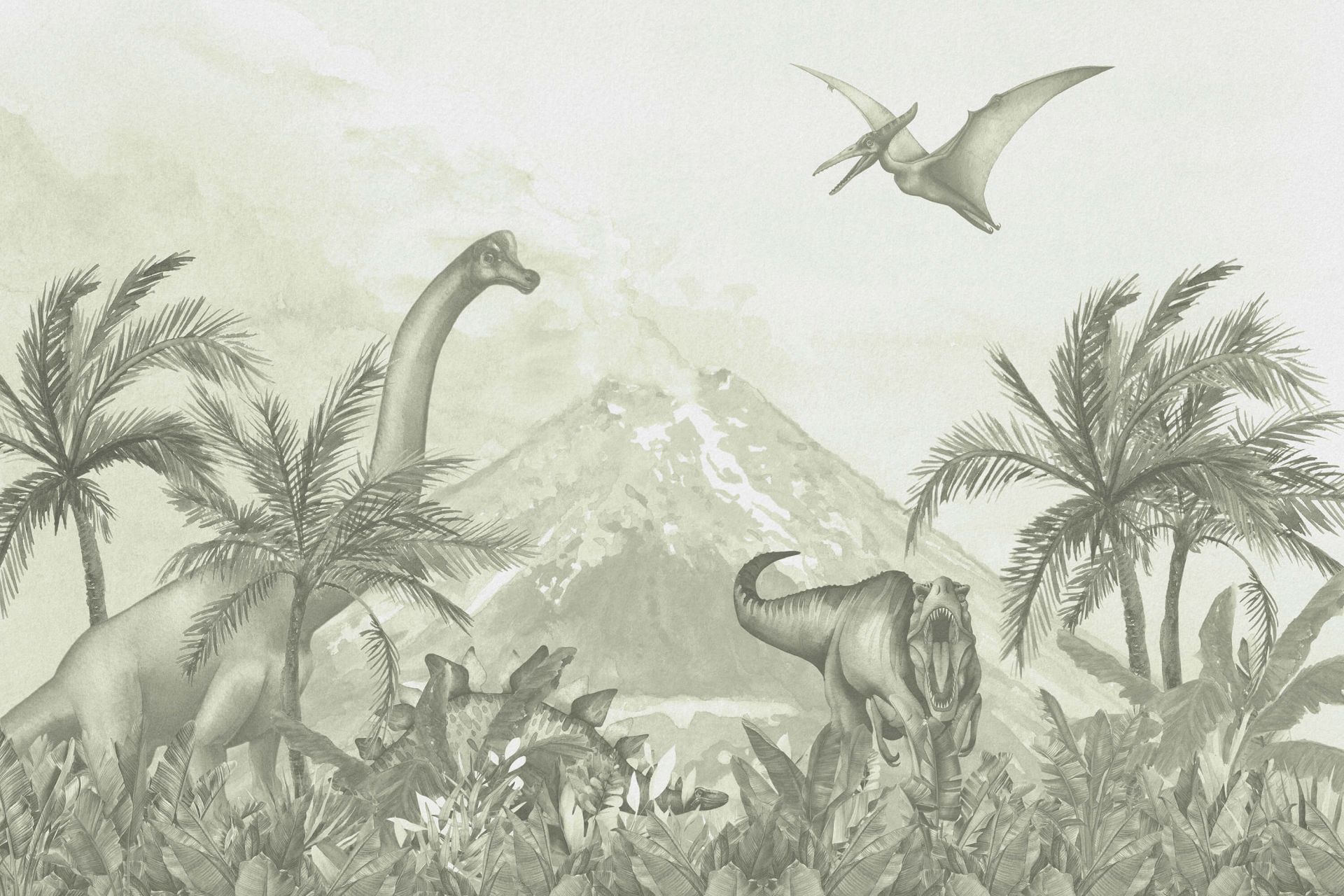 Différents dinosaures en vert d'eau main product photo
