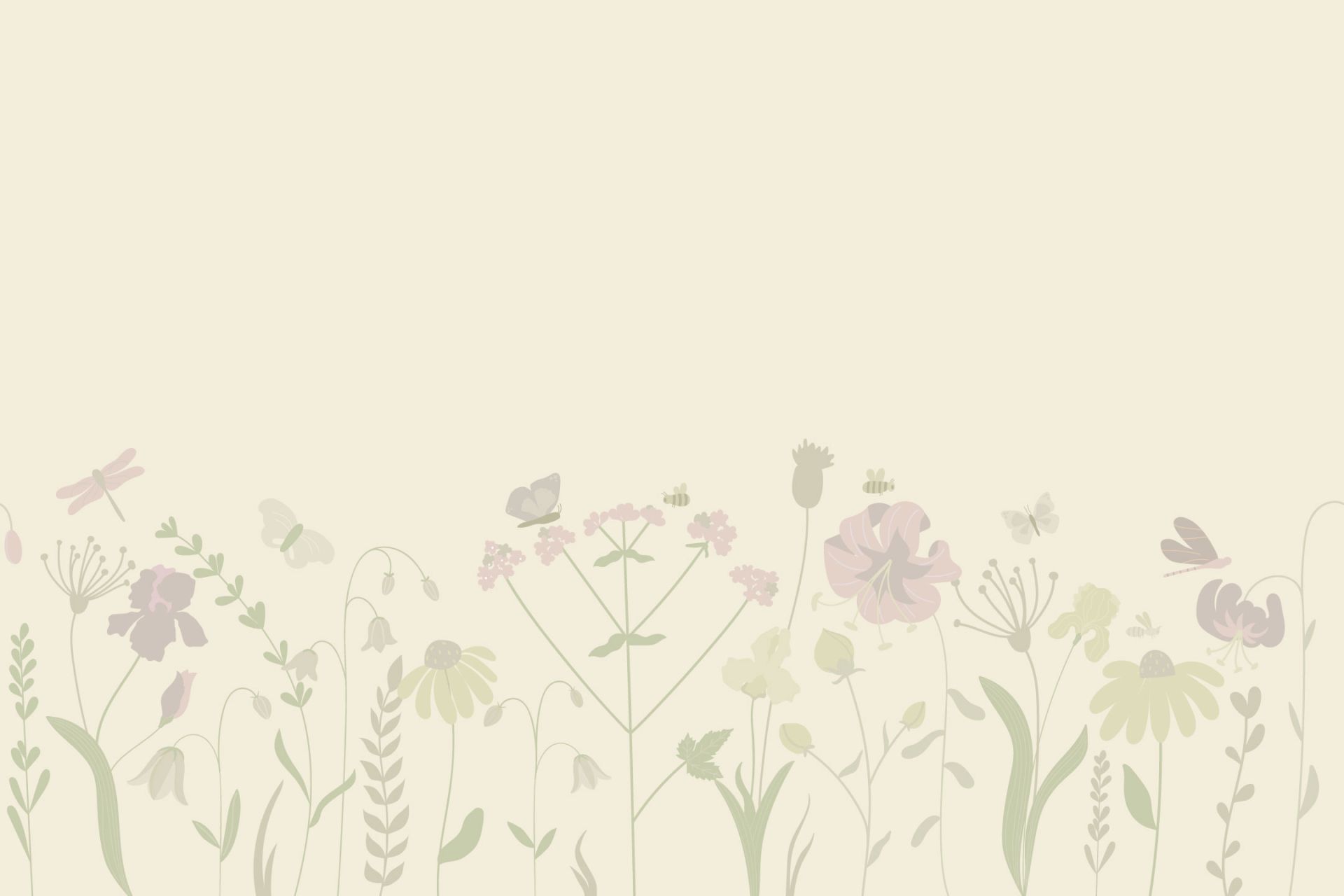 Champ de fleurs avec papillons beige et vieux rose
