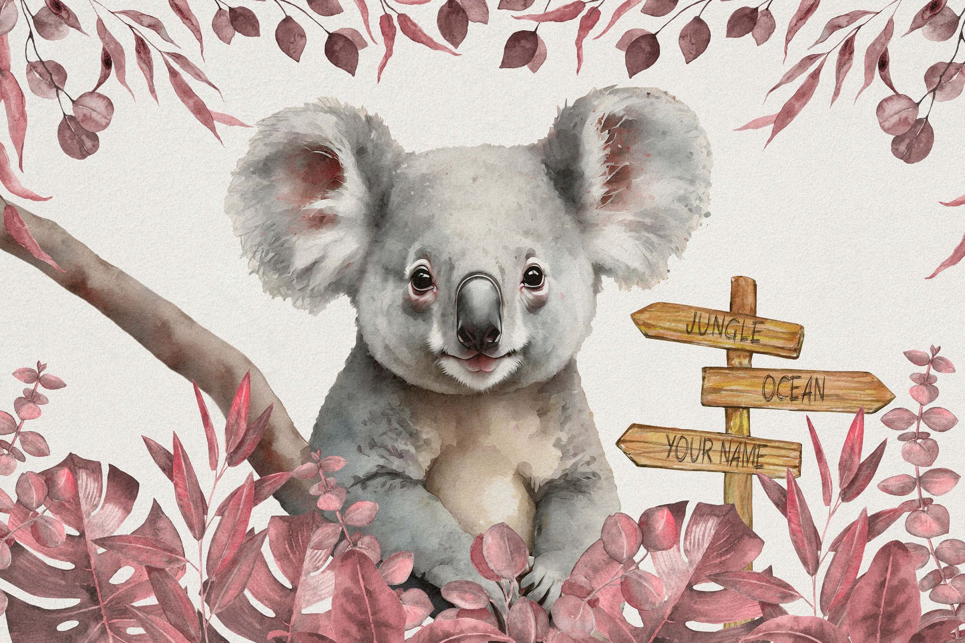Bébé koala dans la jungle rose Bébé koala dans la jungle rose