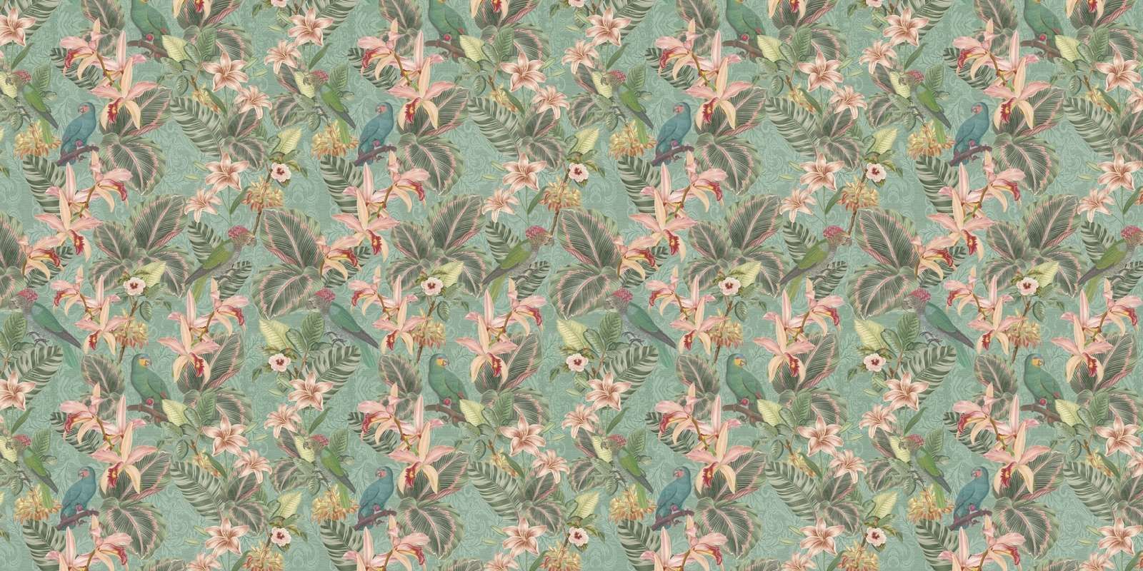 Oiseaux et perroquets de la jungle tropicale - vert menthe