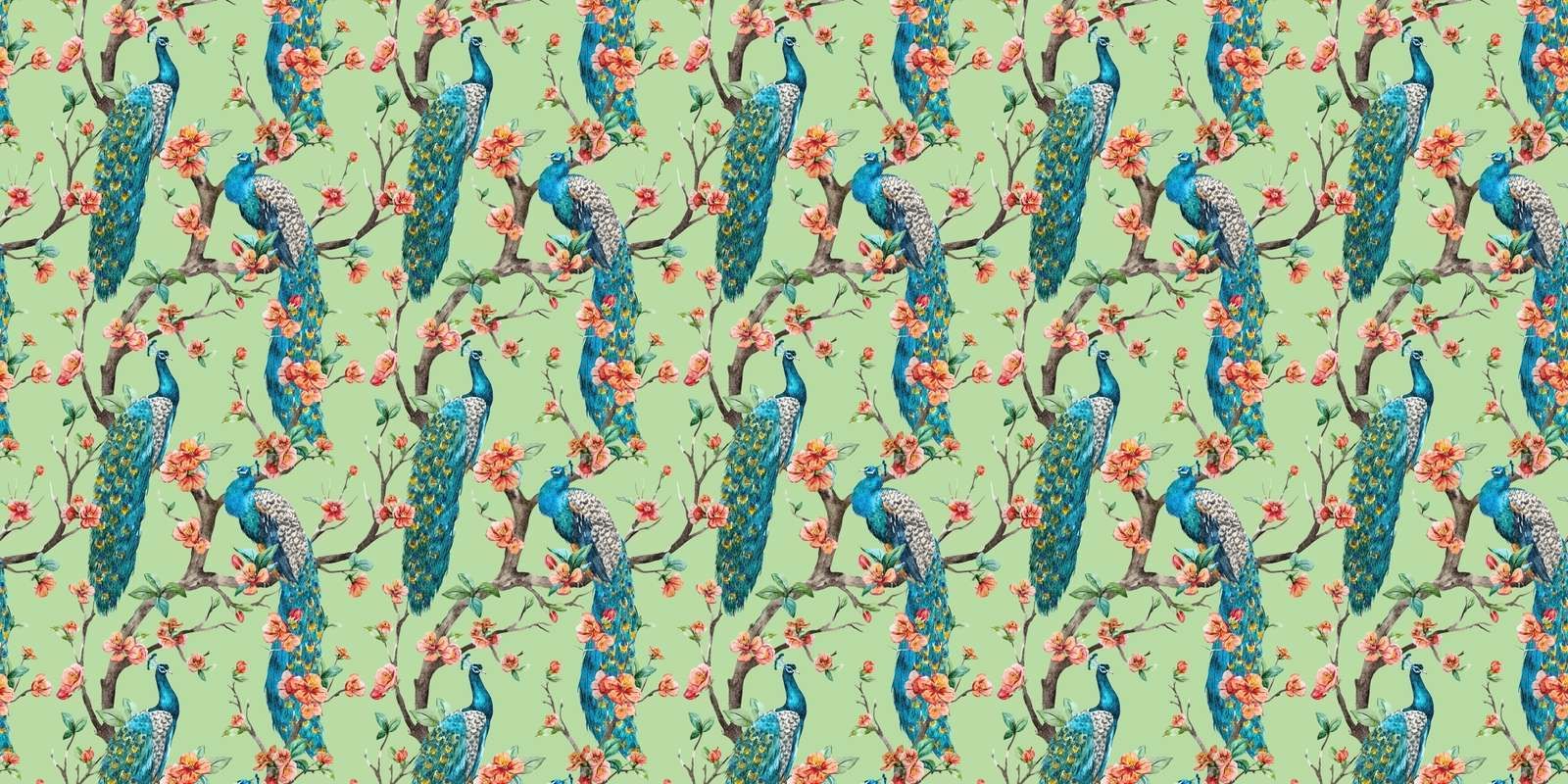 Paon avec floraison de jardin