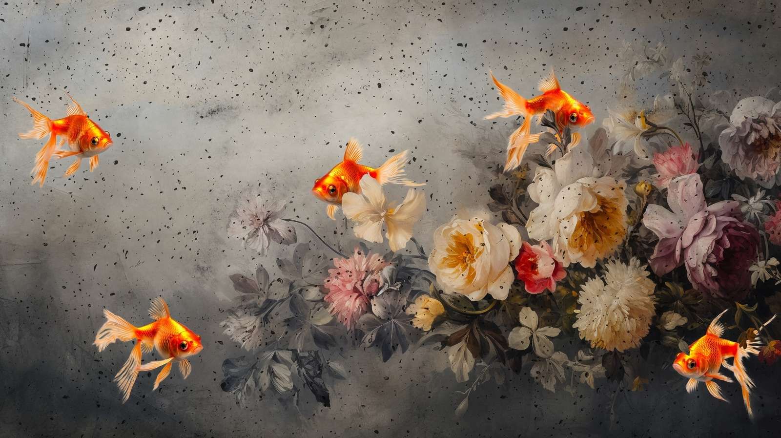 Élégance des Poissons Rouges et Fleurs