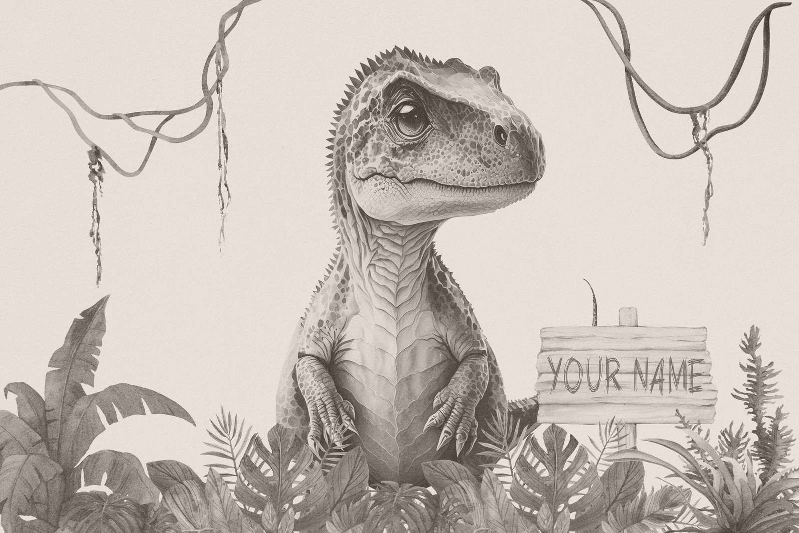 Bébé T-rex dans la jungle beige