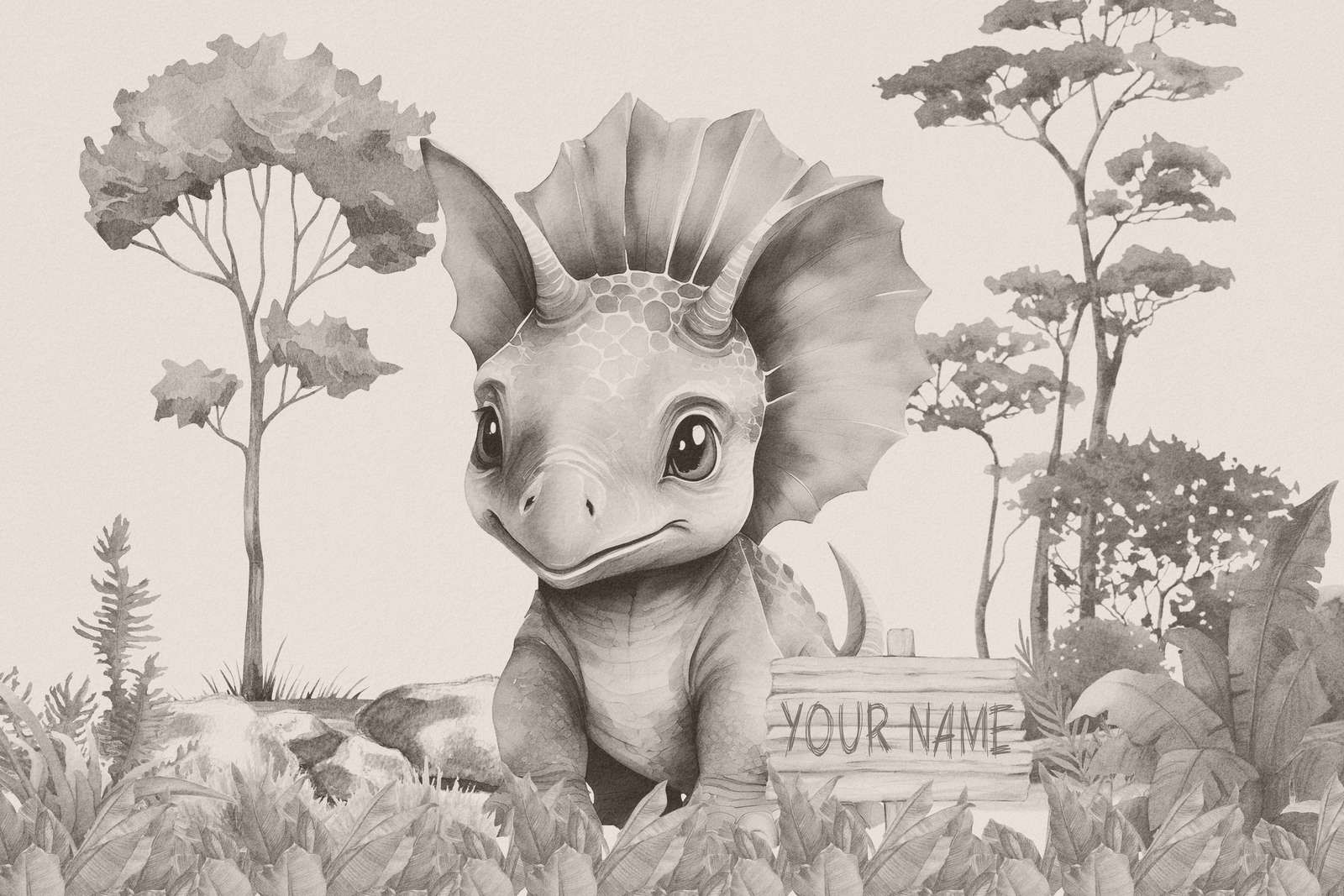 Bébé tricératops dans la jungle beige Bébé tricératops dans la jungle beige
