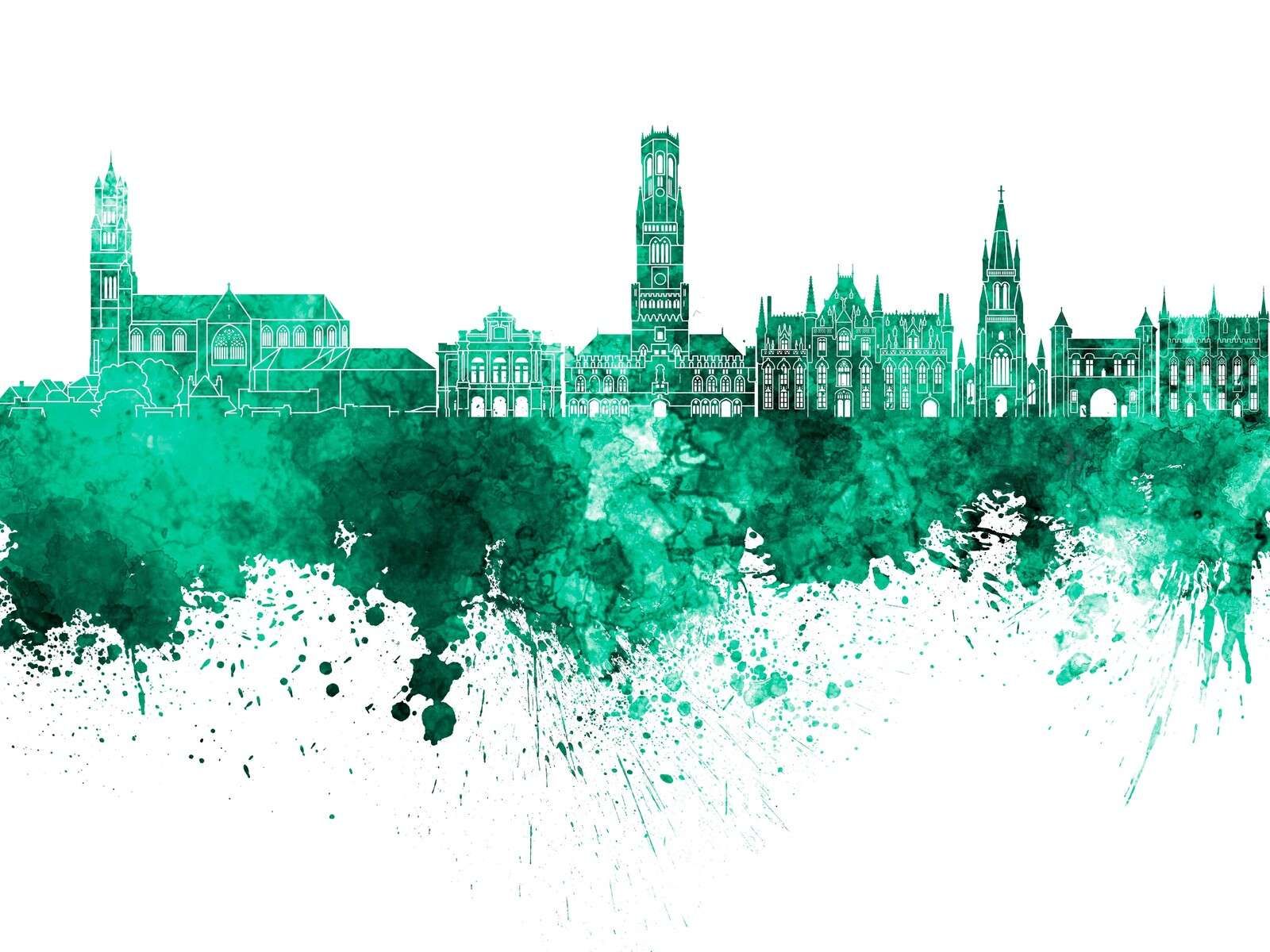 Bruges horizon aquarelle vert