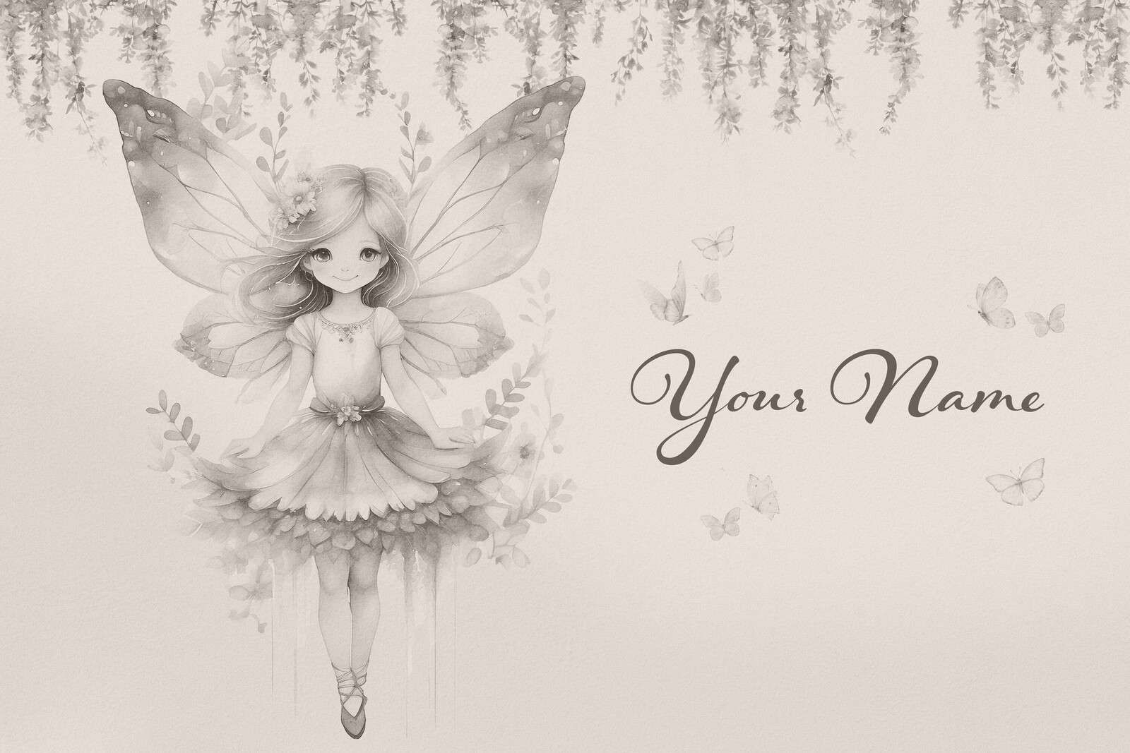 Elfe gris clair parmi les papillons