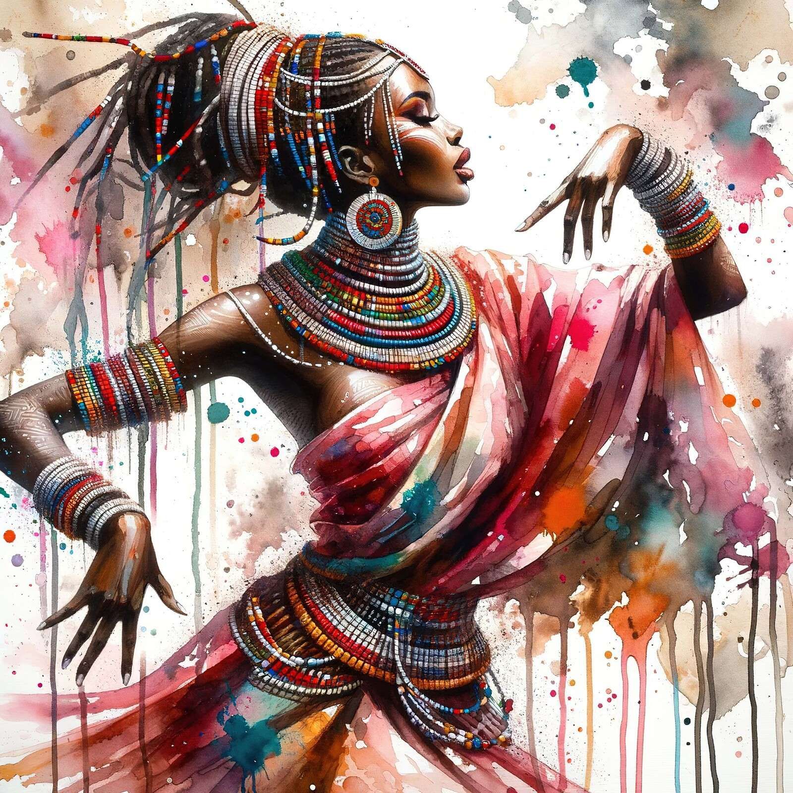 Danseur africain à l'aquarelle
