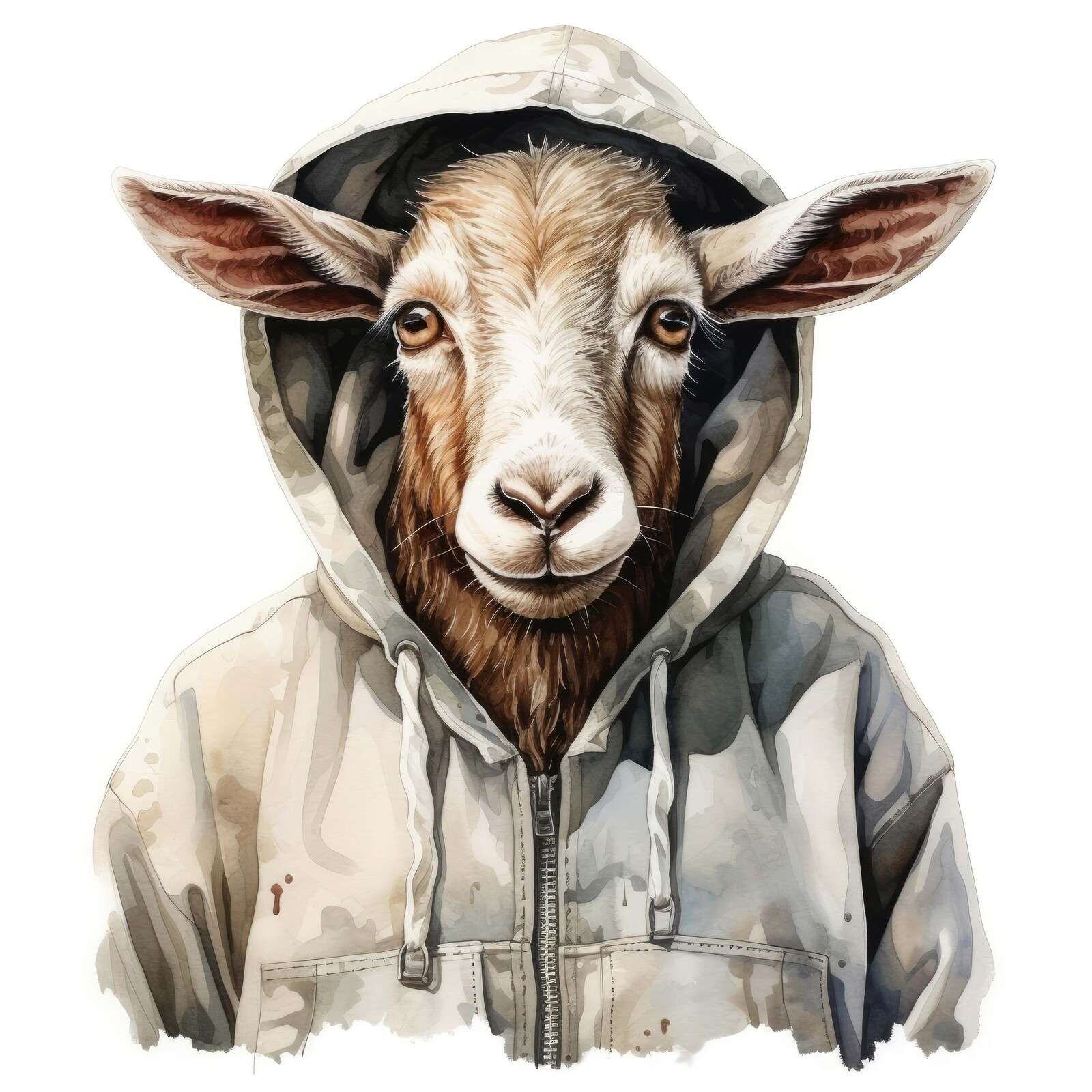 Chèvre de dessin animé en aquarelle avec un sweat à capuche