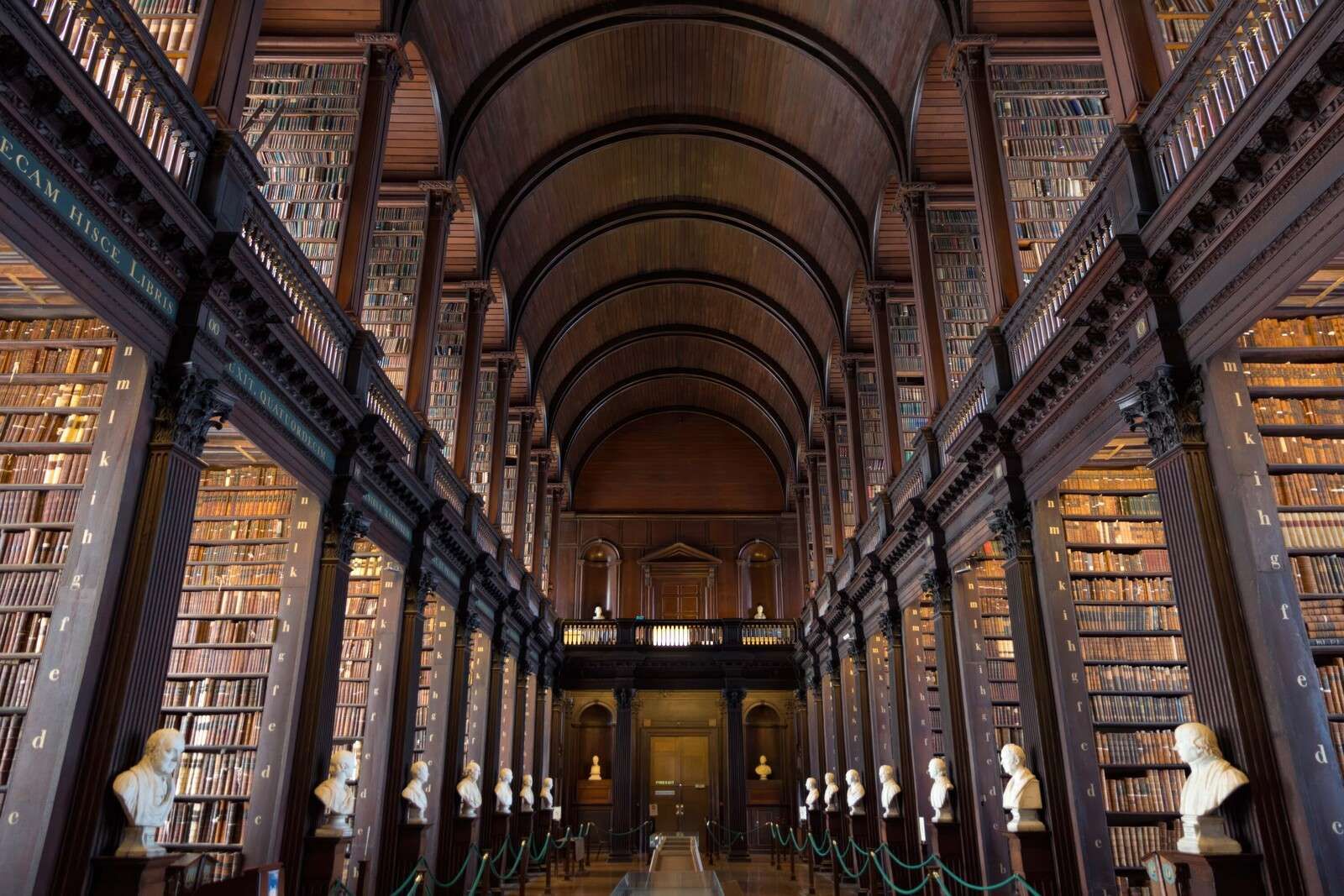Salle de livres classiques avec des arcs
