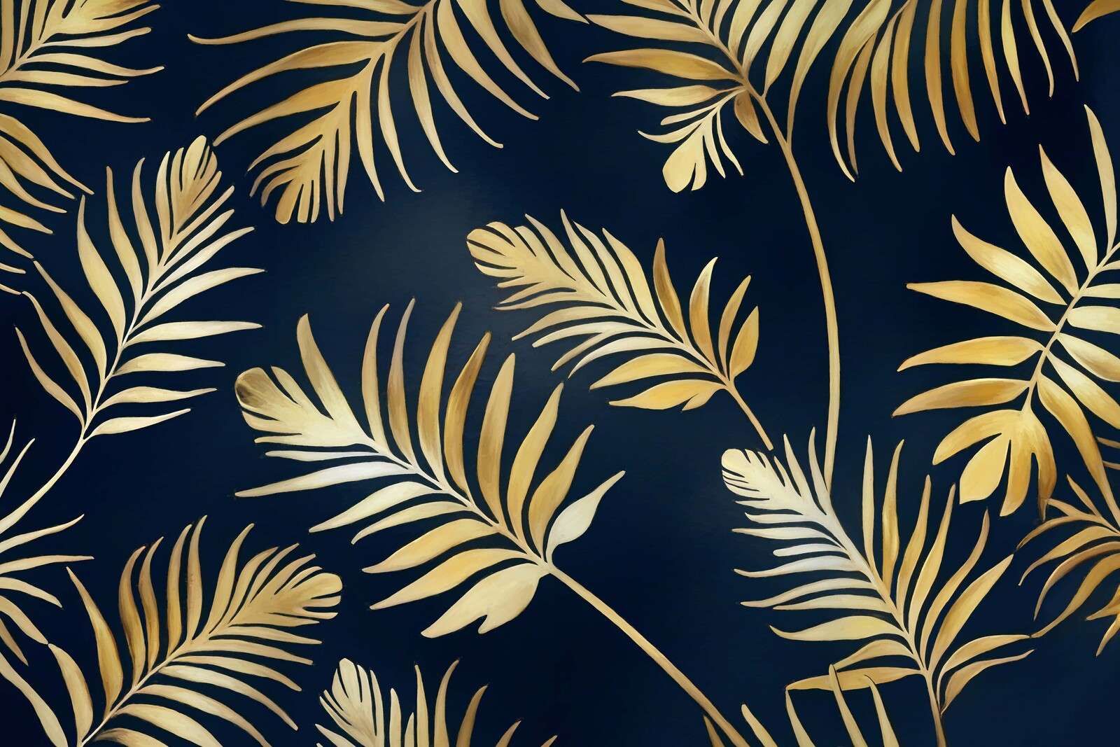 Feuilles dorées sur bleu marine foncé