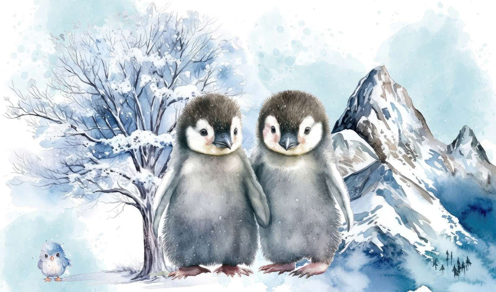 Des pingouins ombragés dans un paysage d'hiver
