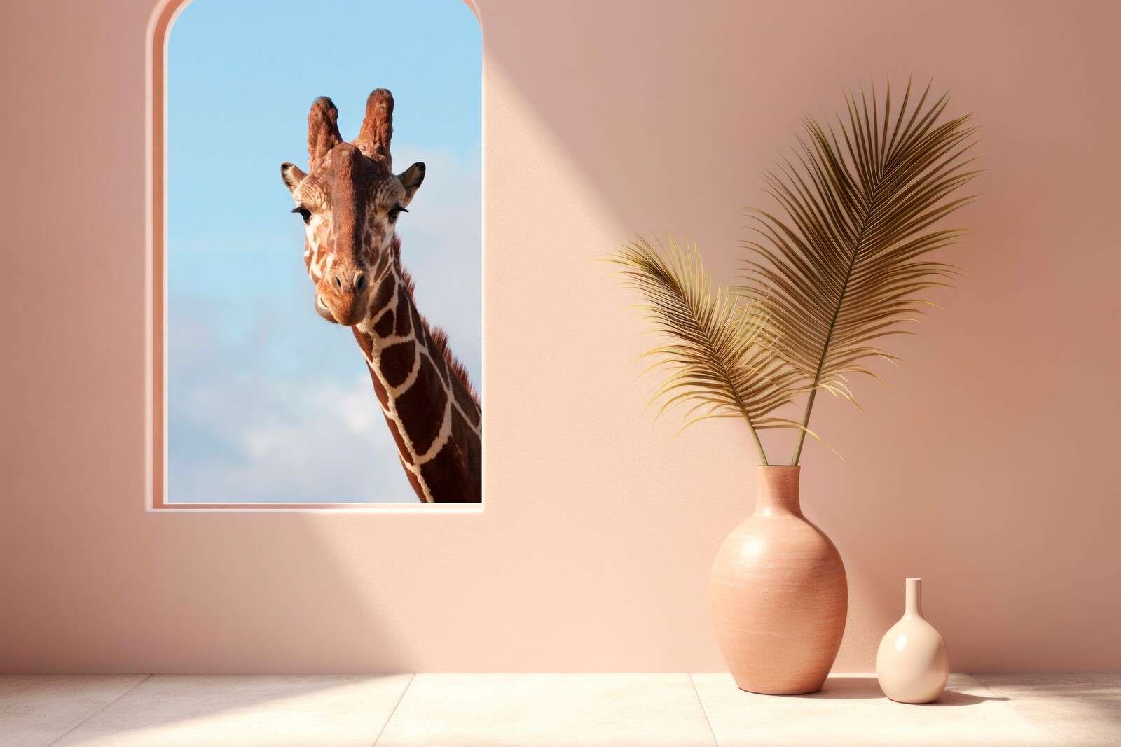 Girafe curieuse à la fenêtre