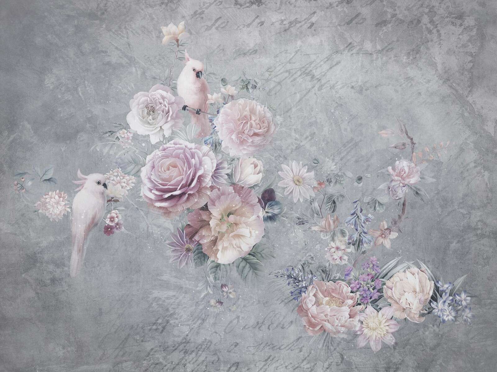 Cacatoès romantique et couronne de fleurs