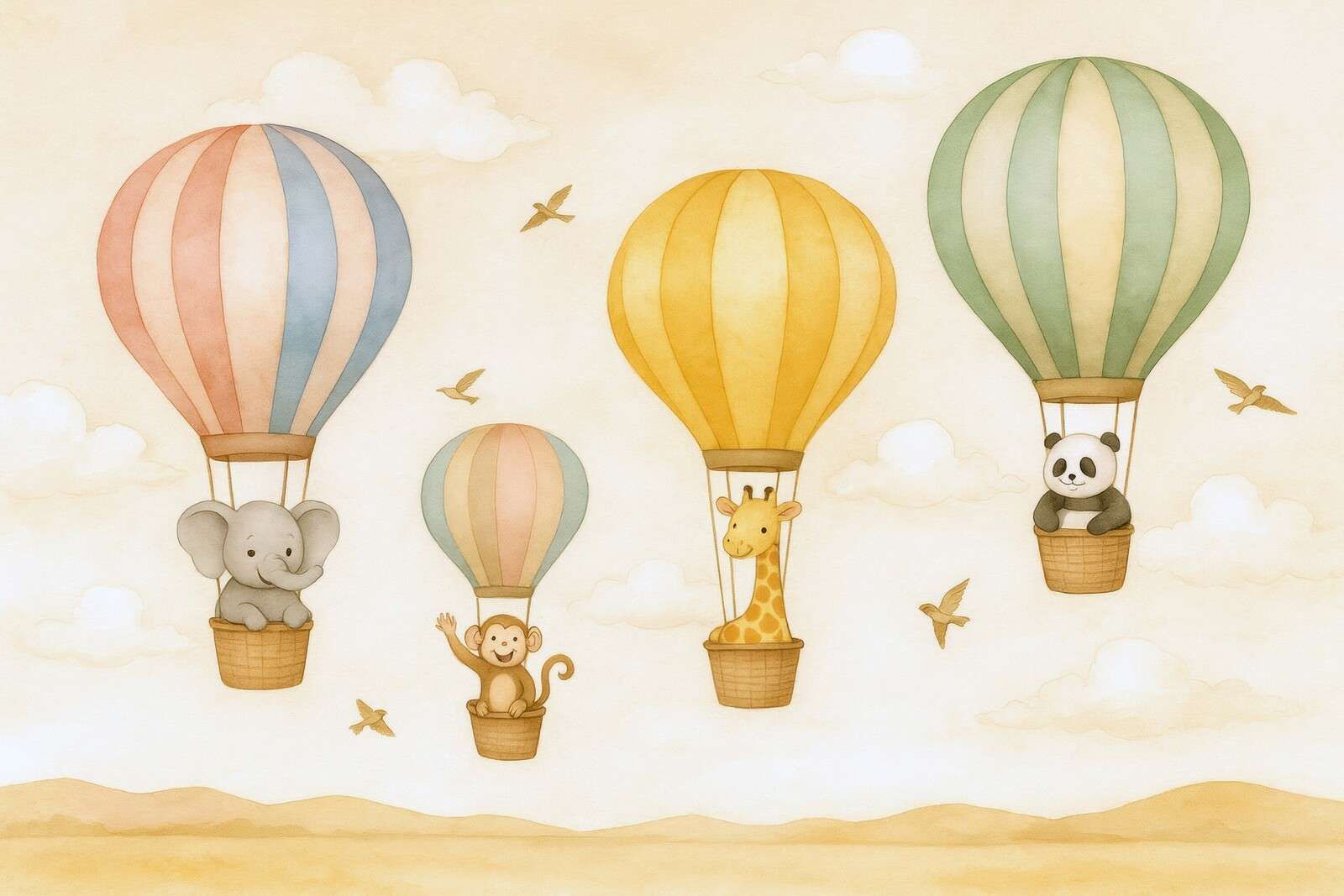 Voyage des animaux en montgolfière
