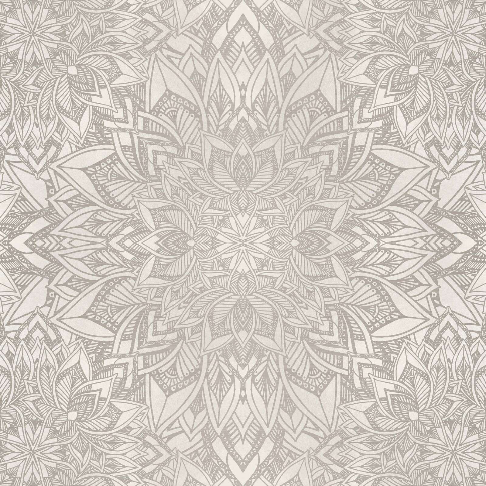 motif floral mandala gris doux